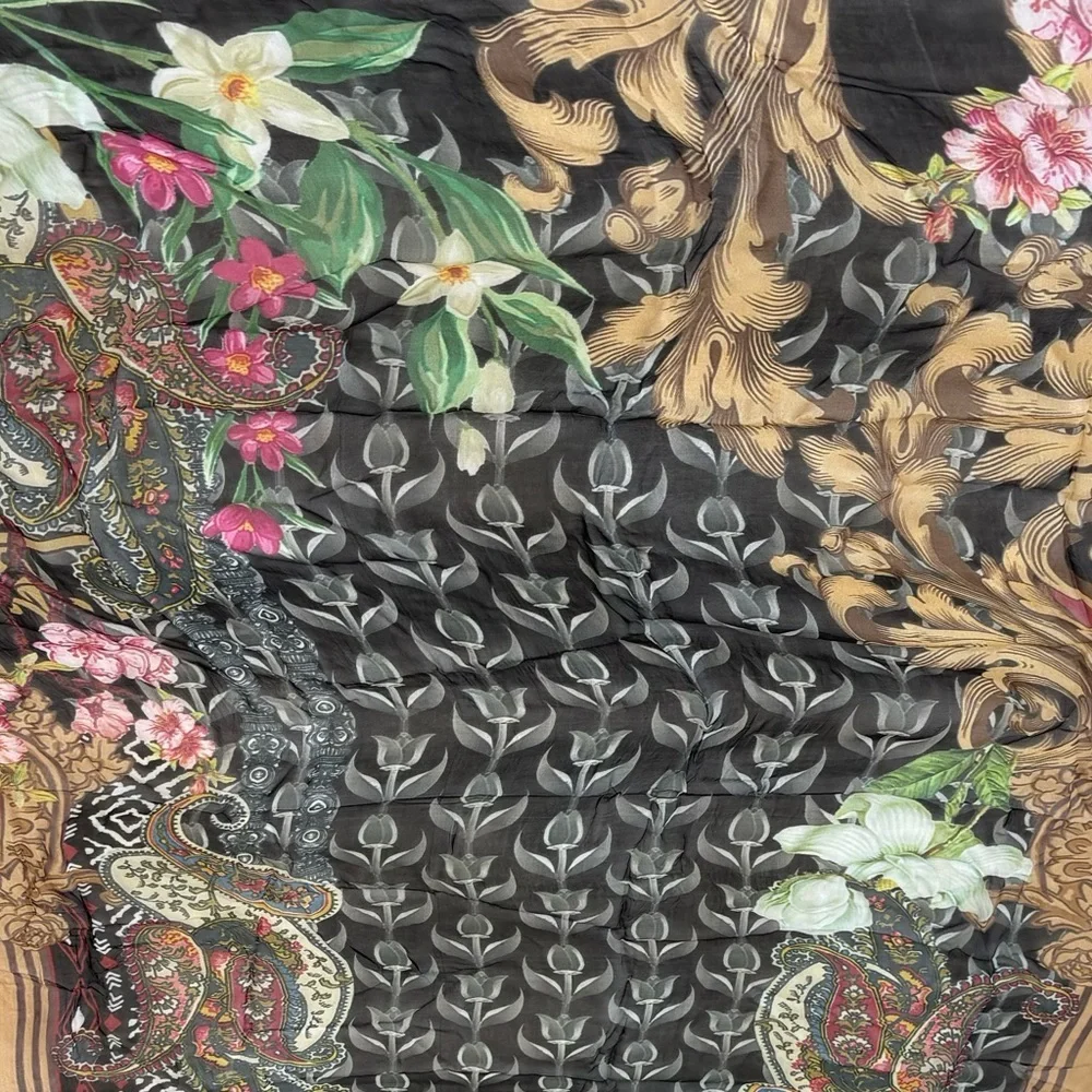 Oversized Baroque Floral & Paisley Scarf | Wrap Dark Romantic Chiffon Shawl - Picture 5 of 9